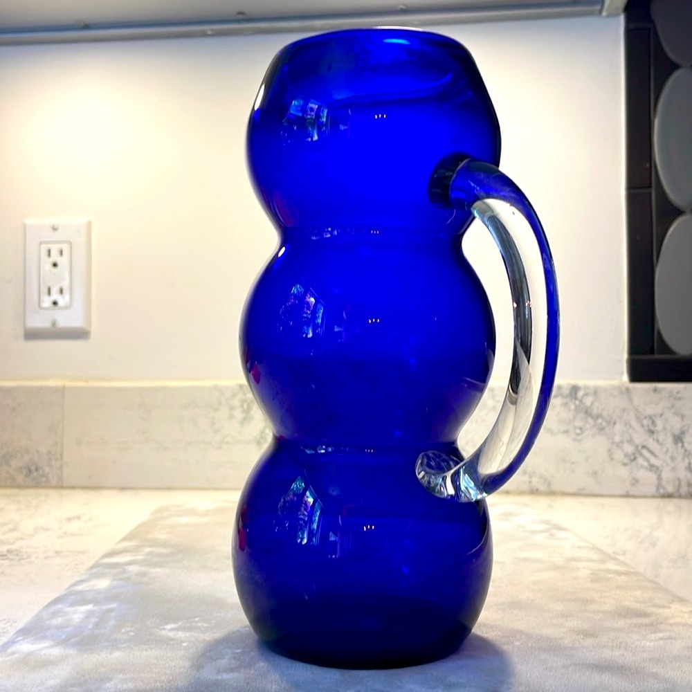 Vintage Cobalt Blue Art Deco Bubble Pitcher Louie Glass Co. Excellent Condition - Picture 3 of 14